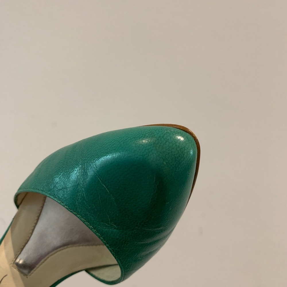 Vintage Style Green Pointed Toe Heels Ankle Strap Colorblock Pumps Size 6 - Picture 6 of 15